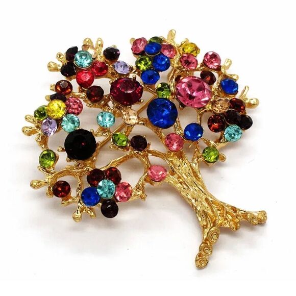 Rhinestone Flower Tree Woman Brooch Pin NWOT - Picture 1 of 4